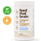 Feed that brain, natural flavor, collagen, plus MCT oil grass fed collagen, peptides, showing front of bottle 240 g
